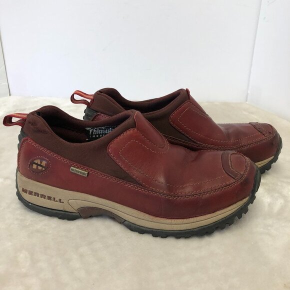 Merrell Polar Moc Red Leather Thinsulation Waterproof Slip On Loafers Size 8.5 - Picture 1 of 14